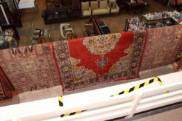 Red ground Indian wool rug, smaller Keshan rug and Keshan runner, 190 by 130,