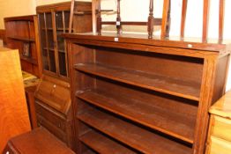 1930's oak bureau bookcase and large set of oak open bookshelves.