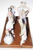 Collection of eight Lladro figures including two with parasols.