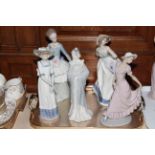 Five large Nao lady figures including Spanish lady with fan.