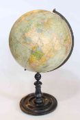 ERDGLOBUS globe by Peter Oestergarrd of Berlin, circa 1915-1917, 57cm high.