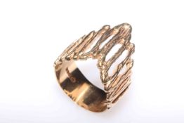 9 carat gold bark textured ring.