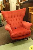 1960's crushed red velvet button back swivel fireside chair.
