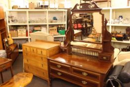 Edwardian inlaid mahogany dressing table raised on turned legs and oak chest.