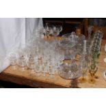 Collection of crystal glassware including hock glasses, bowls, vases, etc.