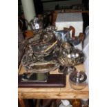 Silver plated wares including tea set, salver, basket, goblets, servers, etc.