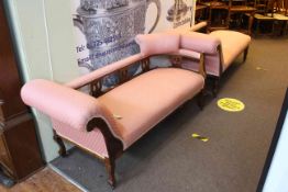 Late Victorian walnut framed chaise longue and similar occasional settee.