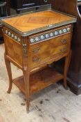 Continental two drawer side table with pierced brass gallery top above floral painted panels raised