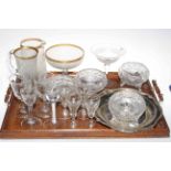 Collection of antique and later glasswares including cotton twist glass, crystal bowls, etc.