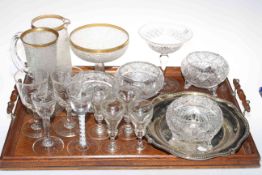 Collection of antique and later glasswares including cotton twist glass, crystal bowls, etc.