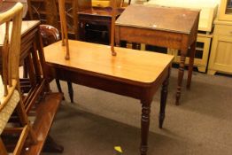 Pine turned leg ledger desk and mahogany turned leg fold over swivel top dining table.