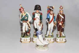 Royal Copenhagen Goose Girl, 18cm, together with four modern Napoleon military figures (5).