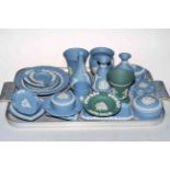 Collection of Wedgwood Jasperware vase, trinket boxes and dishes.