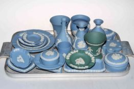 Collection of Wedgwood Jasperware vase, trinket boxes and dishes.