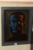 Graham McKean, Black and Blue, portrait of boxer Nigel Been, on board, 40cm by 30cm, framed.