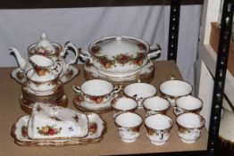 Collection of Royal Albert Old Country Roses including teapot, tureen, cheese dish.