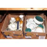 Two boxes with Denby Greenwheat wares, tea china, etc.