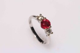 Ruby and diamond 18 carat white gold ring,