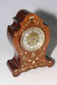 Victorian rosewood mantel clock with profuse inlaid decoration, 26.5cm.