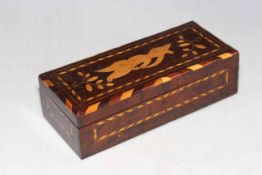 Victorian inlaid glove box with marquetry 'Forget Me Not' lid, 25.5cm wide.