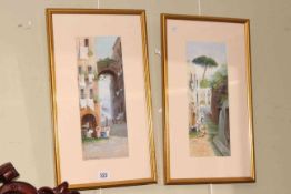 Gianni, pair of watercolours of Naples, 32cm by 13cm, framed.