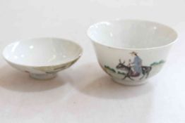 Chinese tea bowl and cover with traveller on donkey decoration, both pieces marked.
