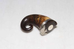 19th Century Scottish silver mounted horn snuff mull, 9cm length.