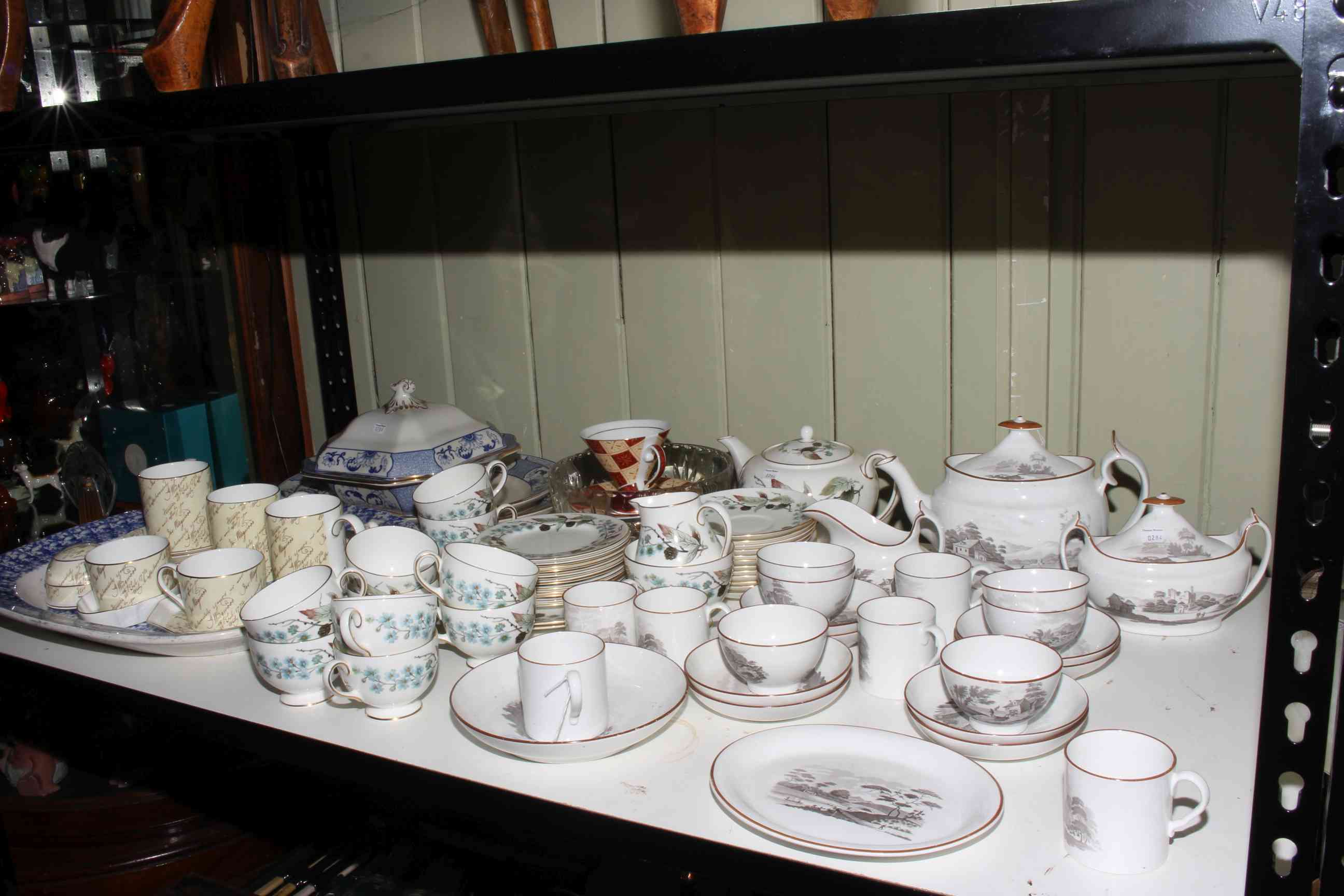 Antique twenty five piece tea set with printed decoration, Wedgwood Spring Morning tea set,