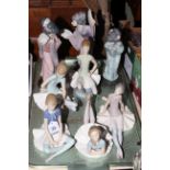 Collection of eight Lladro ballerina and Oriental figures.