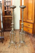 Pair late Victorian tall and heavy brass altar candlesticks, 1.64mt high.
