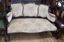 Late Victorian mahogany triple panel back parlour settee with serpentine seat front.