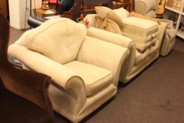 Knoll style two seater settee, footstool and chair in fawn suede style fabric.