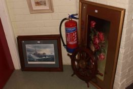 Ships wheel, two shipping prints and roses Still Life (4).