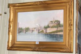 Gianni, Punt Saint Angelo, watercolour, 29cm by 48cm, gilt frame.