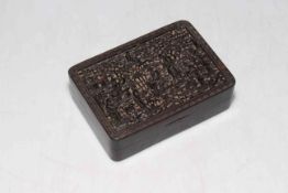 Antique Chinese tortoiseshell box, the lid with profuse decoration, 9.5cm across.