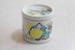 Chinese tea caddy with figure and landscape decoration, six character mark, 10cm.