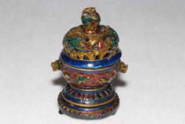 Small Chinese enamel incense burner, 13cm.