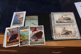 Album of Cunard interest postcards including artist signed Odin Rosenvinge (Mauretania,