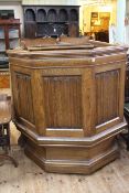 Large oak linen fold pulpit fitted with electric and lectern.