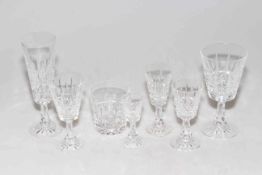 Suite of Waterford Kylemore table glass including six flutes, tumblers, sherry and liquors, etc,