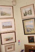 Collection of seven pictures including Saltburn watercolour.