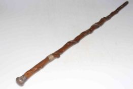 Silver mounted natural wood walking cane.