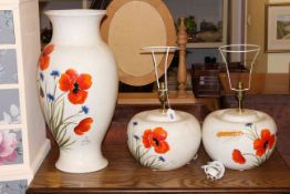Italian signed sideboard lamps and a vase.