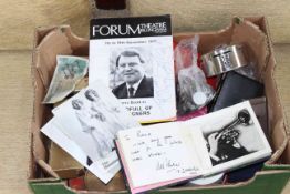 Box of collectables including 1960s theatre star autographs (David Jacobs, Josef Lock, Terry Scott),