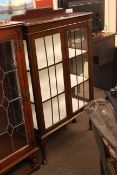 1920's two door mahogany china cabinet on cabriole legs, 138cm by 79cm by 31cm.