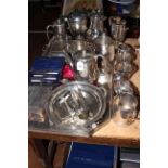 Collection of silver plated wares including entree dish, egg warmer, boxed sets, etc.