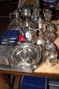 Collection of silver plated wares including entree dish, egg warmer, boxed sets, etc.