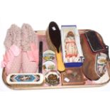 Small wax doll, beadwork slippers, paperweights, finger plates, etc.