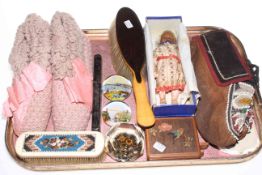 Small wax doll, beadwork slippers, paperweights, finger plates, etc.