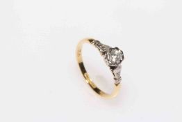 Diamond solitaire 18 carat gold ring, size M/N.